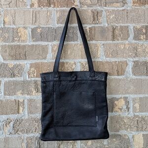 Rugby North American Monochromatic Pebbled Black Leather Tote Bag Quilted Unisex